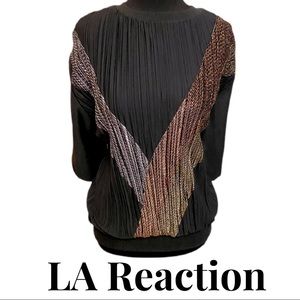 LA Reaction Black Short Sleeve Blouse Size Large